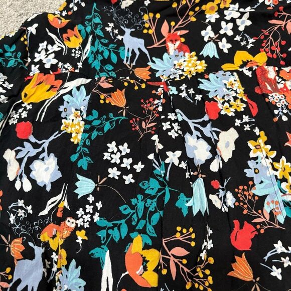 Maeve Anthro Dark Floral Woodland Animal Blouse Size 2 - Picture 4 of 12